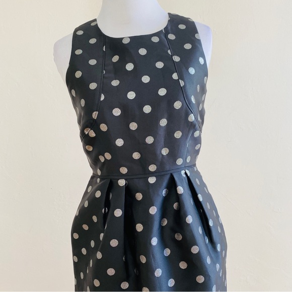 J.Crew Dress Black Silver Metallic Jacquard Polka Dot Sleeveless Sz 0 Petite NWT - Picture 7 of 13